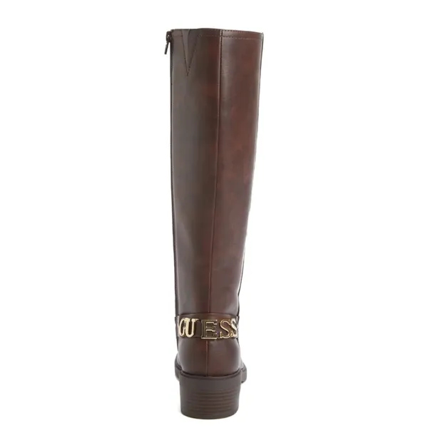 NEW GUESS padmaa riding boots Gold Spell Out Logo Chocolate Brown 8 - Image 3
