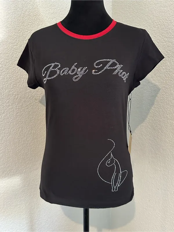 Baby Phat Black Tee with Red Trim and Rhinestone Accent - Image 2