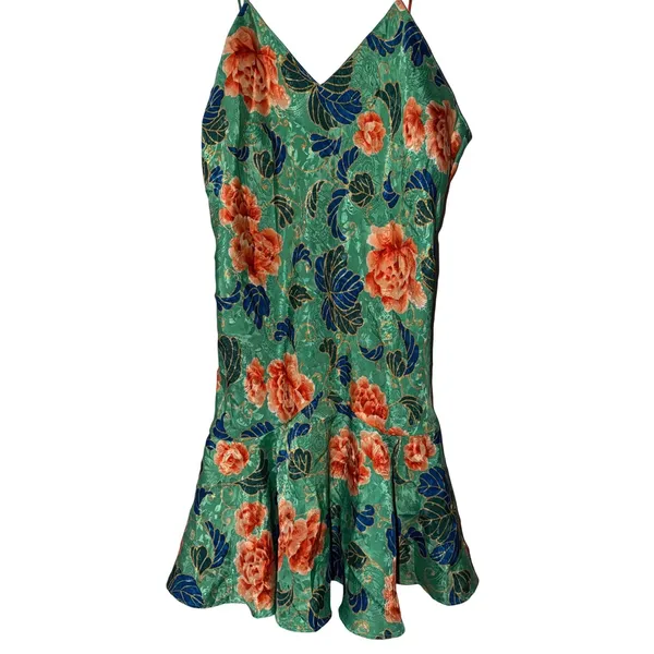 Victoria’s Secret Vintage‎ Gold Label Floral Jacquard Slip Dress Green Orange M - Image 2