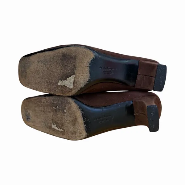 Salvatore Ferragamo Women's Sz 8.5 Brown Tassel Square Toe Heels Suede Leather - Image 8
