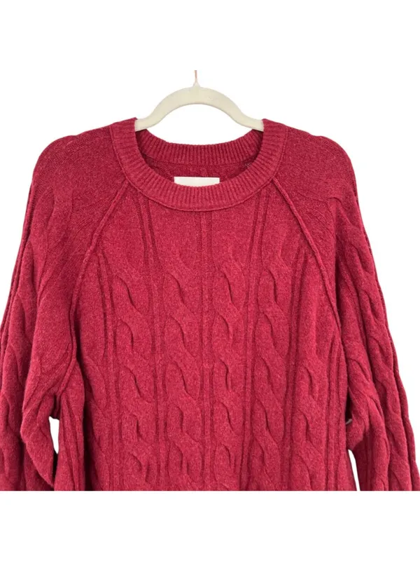 Aerie Burgundy Cable Knit Sweater Size Large NWT Classic Style Oversized Fit - Image 2