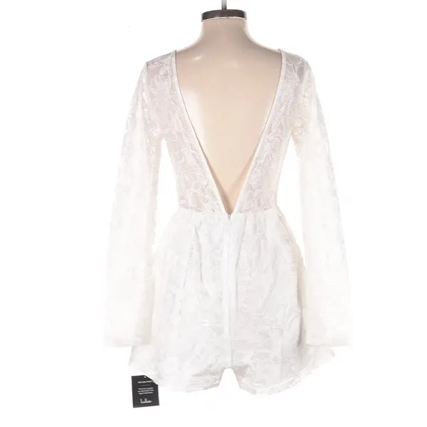 Lulus White Lace Romper Long Sleeve V-Back Size S Bridal Coquette Fairycore - Image 3