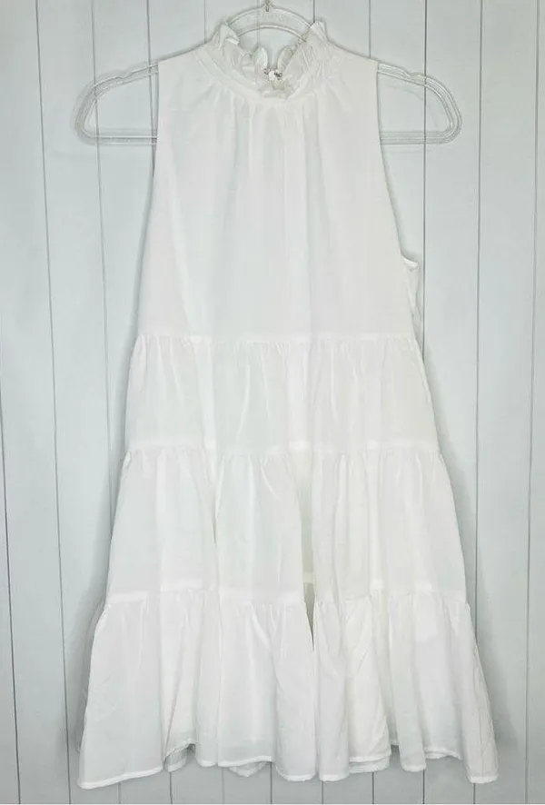 TCEC White Twirl Around Tier Mini Dress Halter Sleeveless Bridal Shower Spring S - Image 2