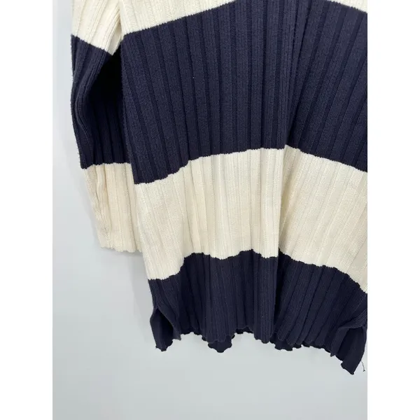 Future Collective Womens Chunky Knit Striped Sweater Dress Sz M Rugby Navy White - Image 4