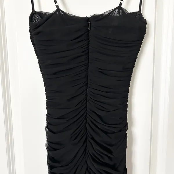 House of CB Fornarina Black Ruched Mesh Maxi Dress Size XS Spaghetti Strap - Image 5