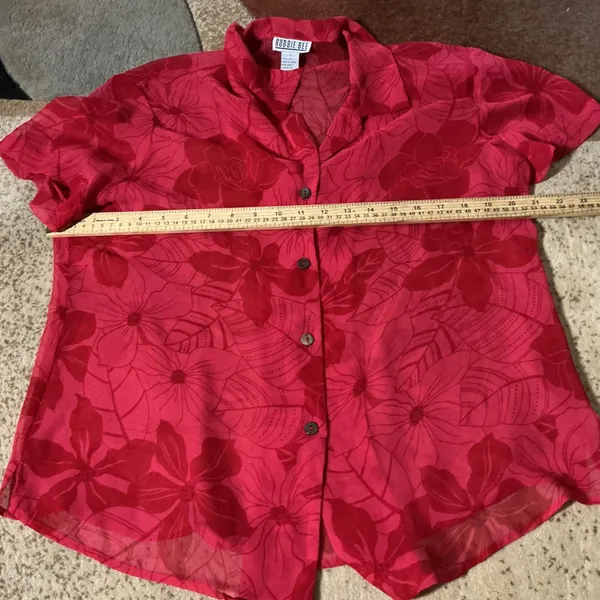 Robbie Bee Silk Floral 2 Piece Dress & Shirt Set Womens 14 Red Tropical Romantic - Image 7