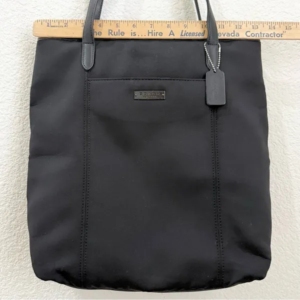 Vintage COACH 6217 Black Neoprene w/ Leather Handle Triple Compartment Tote Bag - Image 6