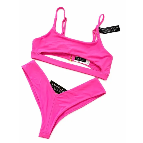 Yandy Neon Pink Cutout Two Piece Bikini Swimsuit NWT NEW - Image 5