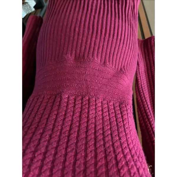 Loft Wool Blend Sweater Dress size small Pleated Skirt Maroon Red long sleeve - Image 2