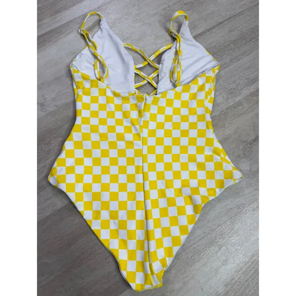 Dippin' Daisy's Bliss Swim One Piece Swimsuit Yellow Checkers Plaid Size Small - Image 6