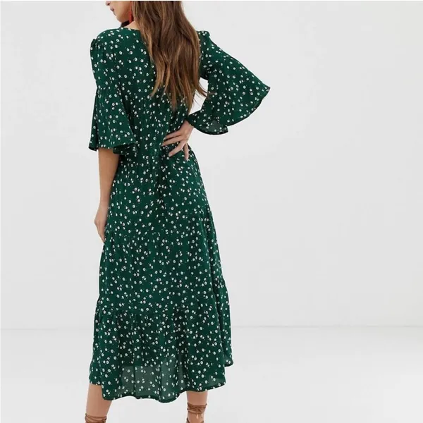 Faithfull The Brand Melia Floral Midi Dress in green white flowers WOMENS SMALL - Image 3