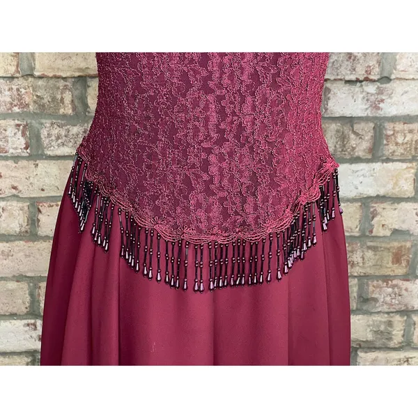 formal dress prom maroon wine red lace beaded fringe - Image 5