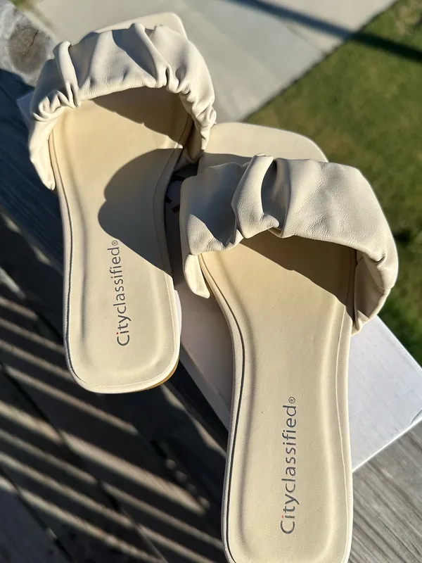 Cityclassified Neutral Ruched Slide Sandals in Cream - Image 2