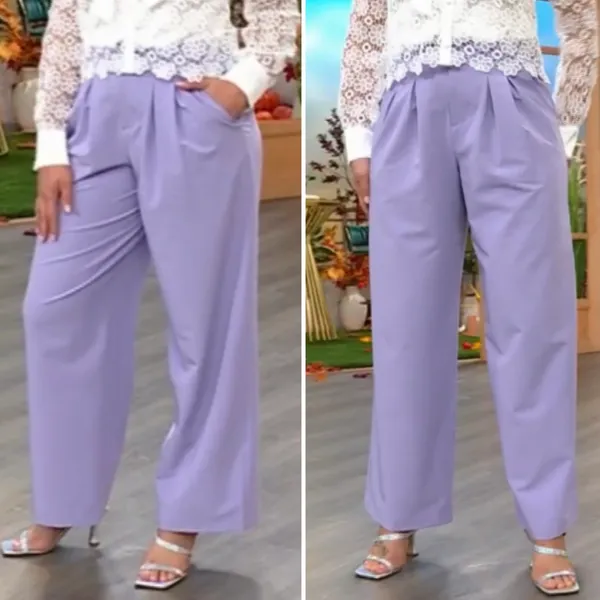 New Kathy Ireland Pleated Wide Leg Trousers Pants Wisteria Purple Size 12 - Image 6