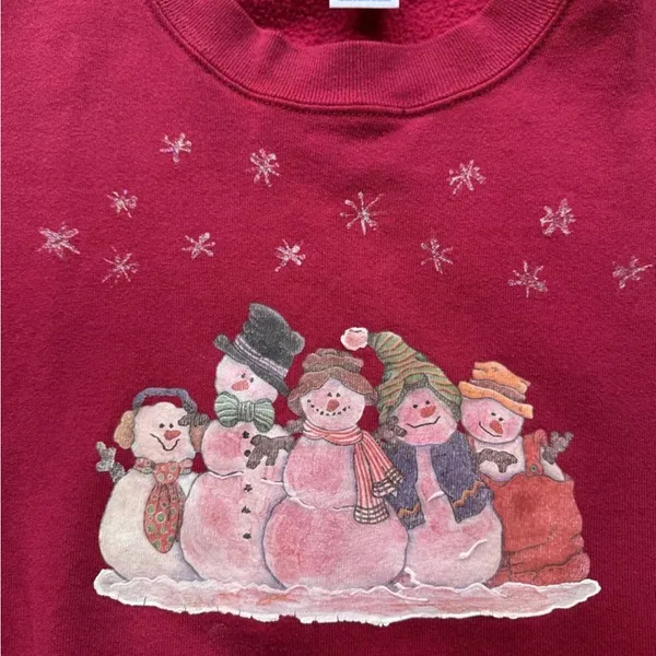 Vintage Jerzees Snowman Christmas Winter Crewneck size 2XL Made in‎ USA Cute - Image 2