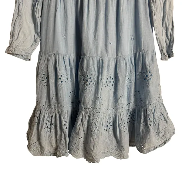 Area Stars Eyelet Trim Light Blue Long Sleeve Square Neck Dress Size Medium - Image 10