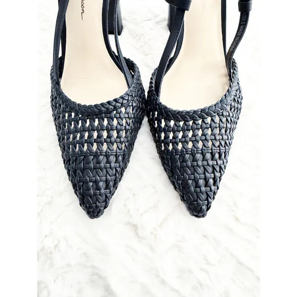 Jessica Simpson Nyara Black Woven Leather Slingback Pointed Heels Chic Classic - Image 3