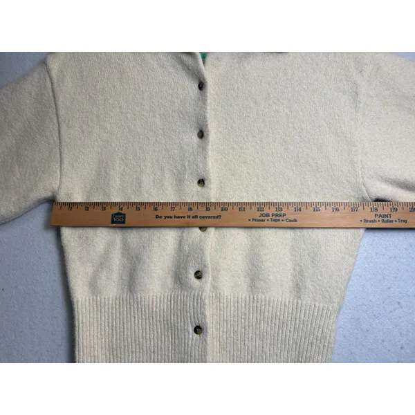 HM Cream Short Sleeve Knit Cardigan Collared Button Front Sweater Small - Image 8