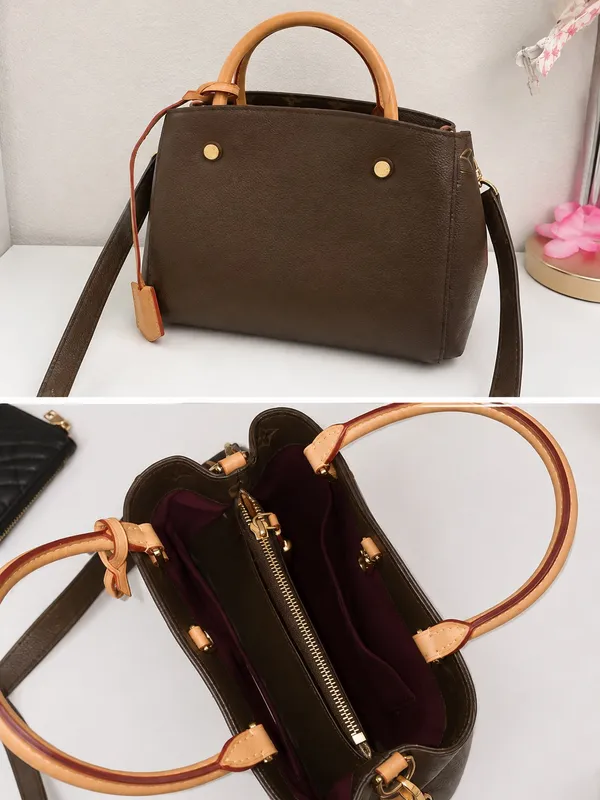 Brown Luxury Leather Handbag with Gold Hardware - Image 2