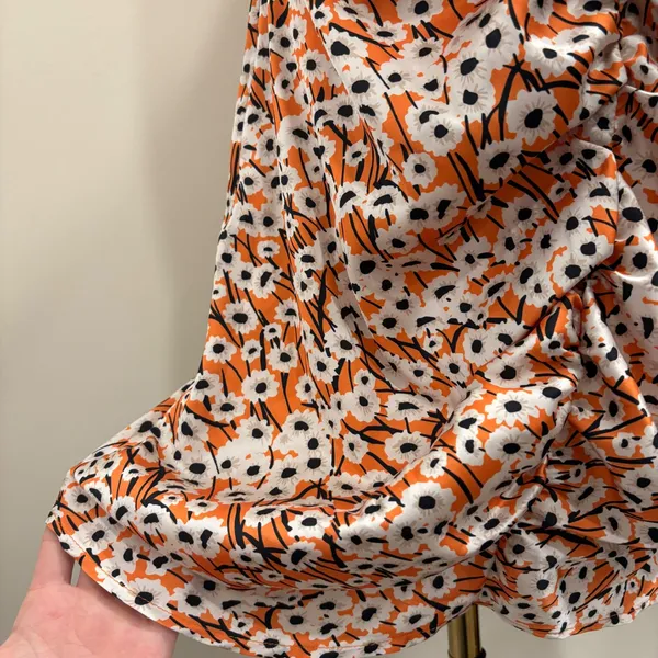 Hutch Campbell Mini Dress Orange White Daisy Floral Ruched Satin Halter L NEW - Image 6