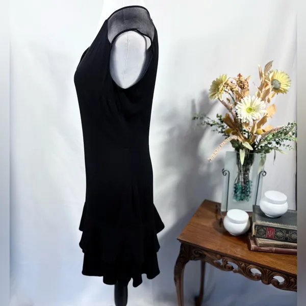 Sandro Paris Black Mesh Shoulder Tiered Ruffle Hem Mini Dress Sz 3 / L 💛 - Image 8