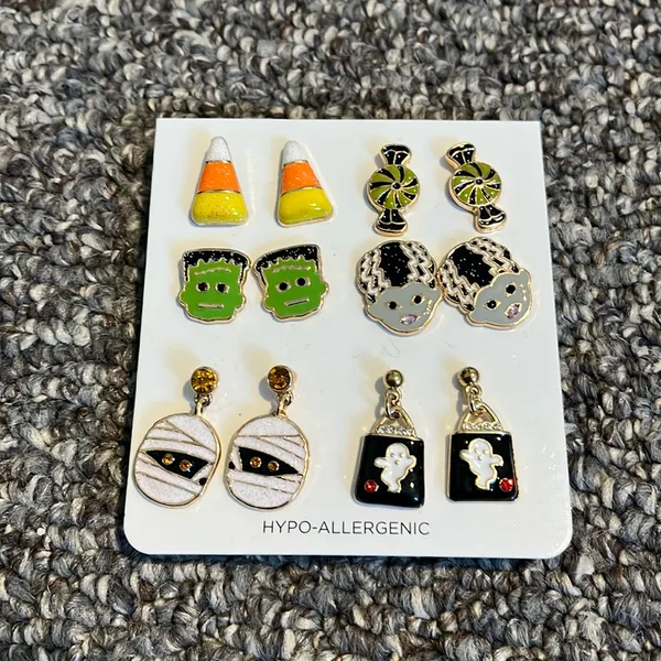 New Halloween Stud Earring Set Frankenstein Bride of Frank Mummy Ghosts Candy - Image 3