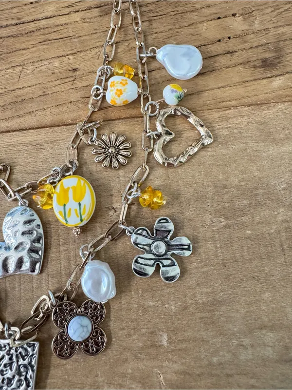 HTF Free People Maxamillion Charm Necklace Gold Silver Yellow ~ SOLD OUT! - Image 7