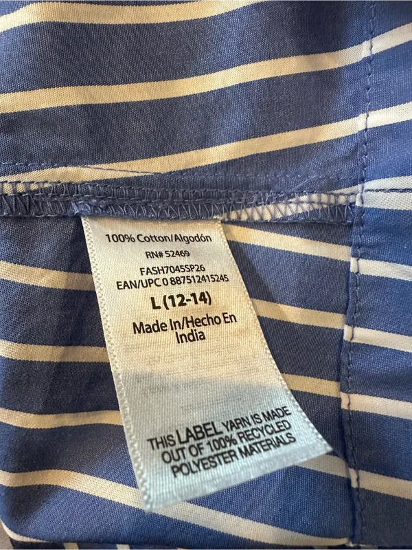 Free Assembly Blue Stripe Pleated Cotton Midi Shirtdress Long Sleeves Sz 12-14 - Image 10