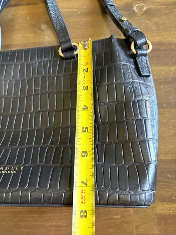 Radley London Eltham Mews Black Tote Handbag Crossbody Faux Croc Embossed Grab - Image 3