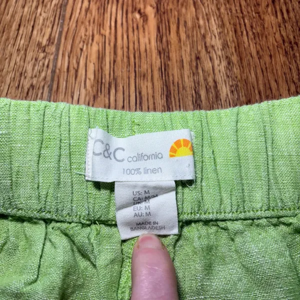 C&C California 100% Linen Shorts Womens M Lime Green‎ Elastic Waist boho beach - Image 2