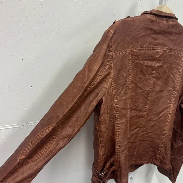 Bagatelle Womens Faux Leather Moto Biker Jacket Brown XL Banded Collar Full Zip - Image 6