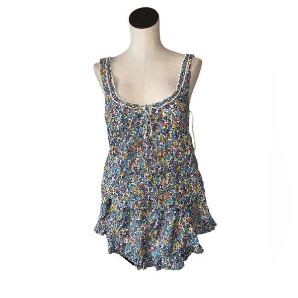 NEW $148 Free People Ellia Primary Floral Ellia Printed Smocked Ruffle Set 2pcs - Image 8