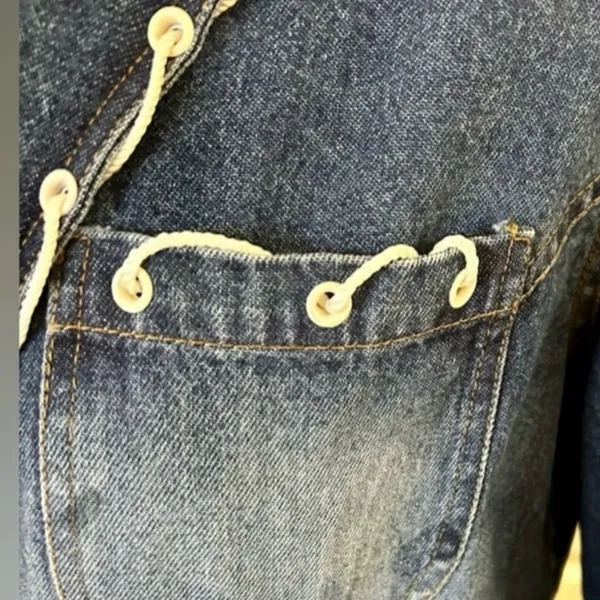 Vintage New Identity Denim Jacket Boho Lace Trim Button Front Cotton India~ M💛 Blue Size M - Image 8