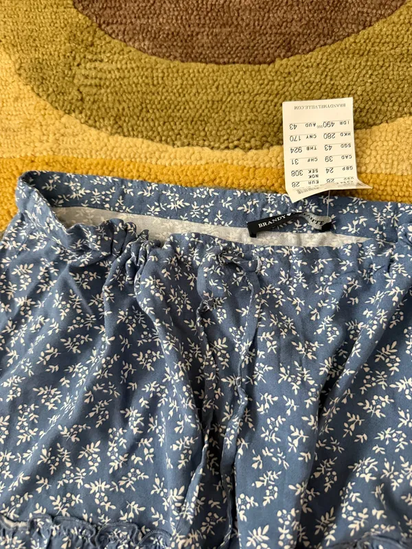 NWT Brandy Melville Blue White Floral Print Drawstring Low Rise Mini Skirt OS - Image 2