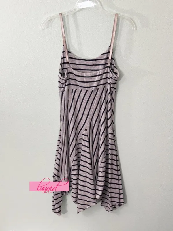 Ginger G Heathered Gray Navy Striped Fit & Flare Skater Asymmetrical A-Line Mini - Image 3