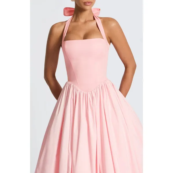 NWT Babyboo Cressida Blush Pink Halter Corset Fit & Flare Midi Dress Womens Sz L - Image 8