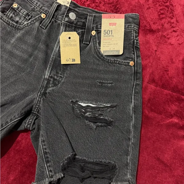 Levi's Charcoal Distressed‎ Denim Shorts - Image 2