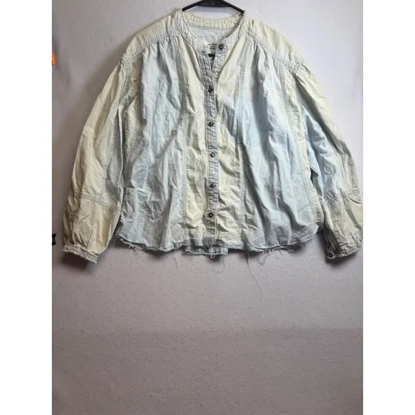 Free People We The Free Denim Button Down Top Light Wash Blue XS - Image 4