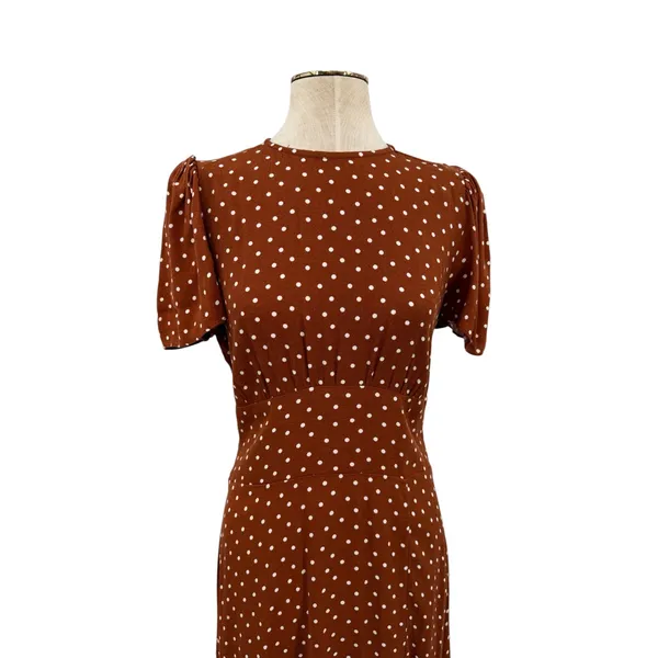 AFRM Jamie Open‎ Back Midi Dress Brown White Polka Dot Puff Sleeve Size Medium - Image 3