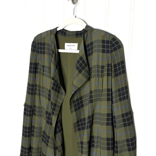 Babaton Aritzia Quincy Jacket Olive Green Plaid XS Tie Belt - Image 2