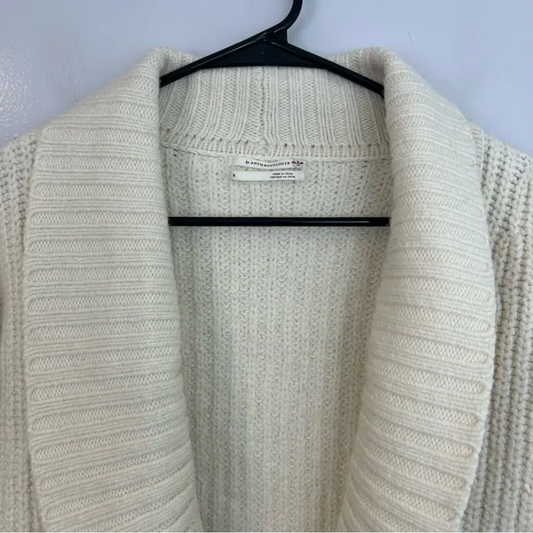 Anthropologie Deep V Wool Blend Oversized Ivory Cardigan Sweater Size Small - Image 4