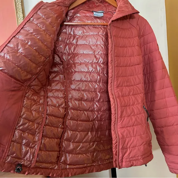 Columbia Puffer Jacket Omni-Heat Insulated Full Zip‎ Up Coat Salmon Pink Size XS - Image 3