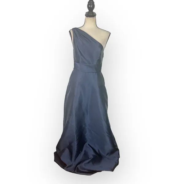 Alfred Sung A-Line Gown Women's 2R Navy Blue One-Shoulder Maxi Draped D815S NWT - Image 3
