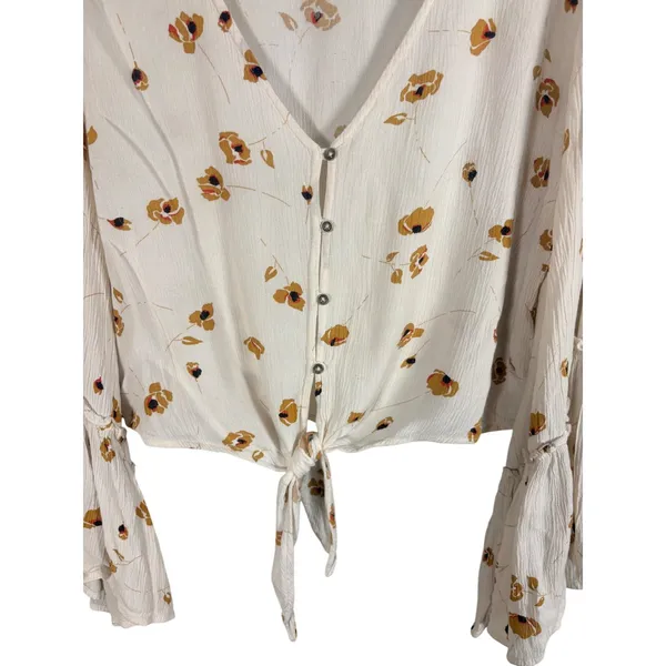 Billabong Lust Wild Floral Crop Tie Front Top Small Bell Sleeve Excellent Boho‎ - Image 7