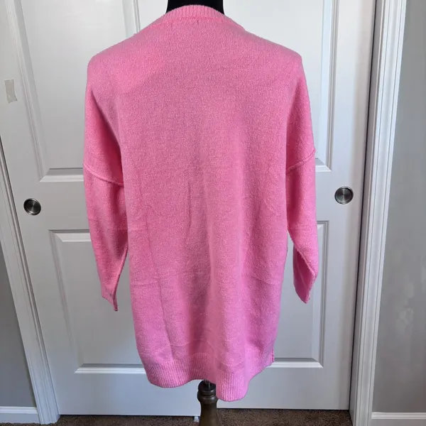 BTFBM Women's M Hot Pink Oversized Knit Sweater Crew Neck Long Sleeve Tunic Fall - Image 4