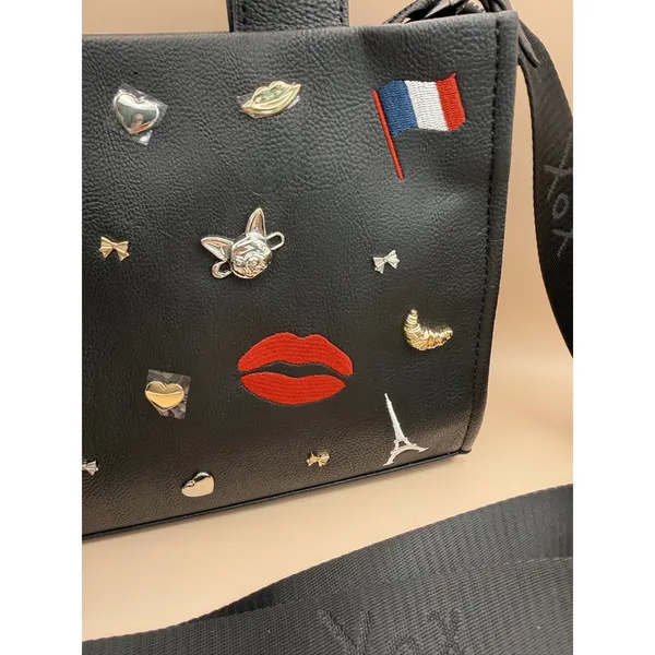 Betsey Johnson Xonora Black Embossed Charm‎ Tote Bag Paris Eiffel Tower New - Image 3