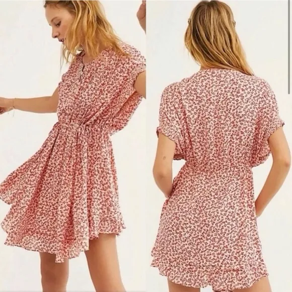 Free People One Fine Day Mini Dress in Tea‎ Combo Floral Vintage Tiered Sz small - Image 2