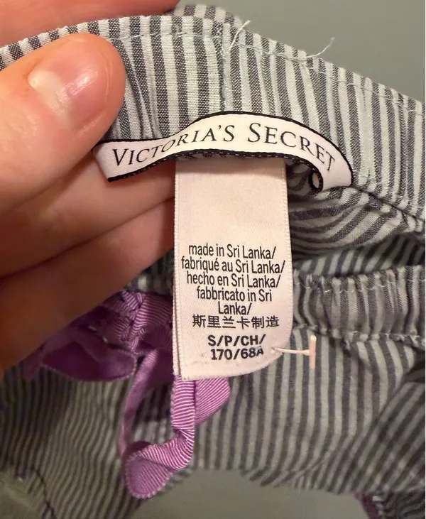 Victoria’s Secret Striped Embroidered Detail Long Sleeve Oversized Pajama Top and Shorts Set Grey and Purple - Image 11