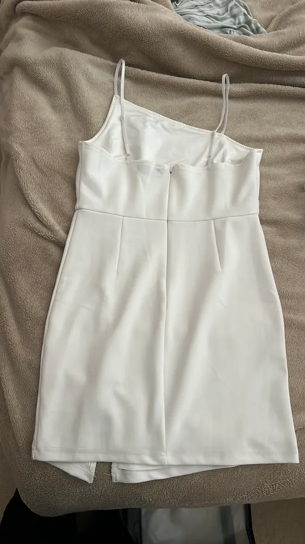 White Asymmetrical Bodycon Mini Dress With Slit - Image 5