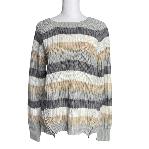 Sincerely Jules Neutral Striped Sweater Bundle M Coastal Grandma Cozy Knit Oversized - Image 4